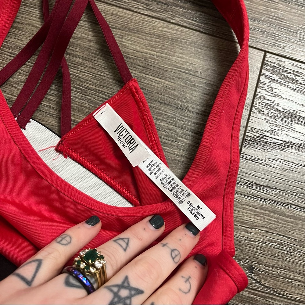 Victoria’s Secret Sport Racerback Strappy Logo Sports Bra (Red/Black) M - Picture 2 of 7
